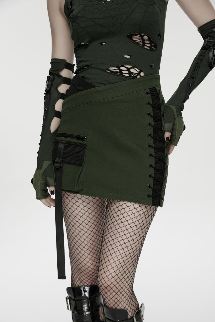 Asymmetrical Slim Skirt with Lace-Up and Eyelets
