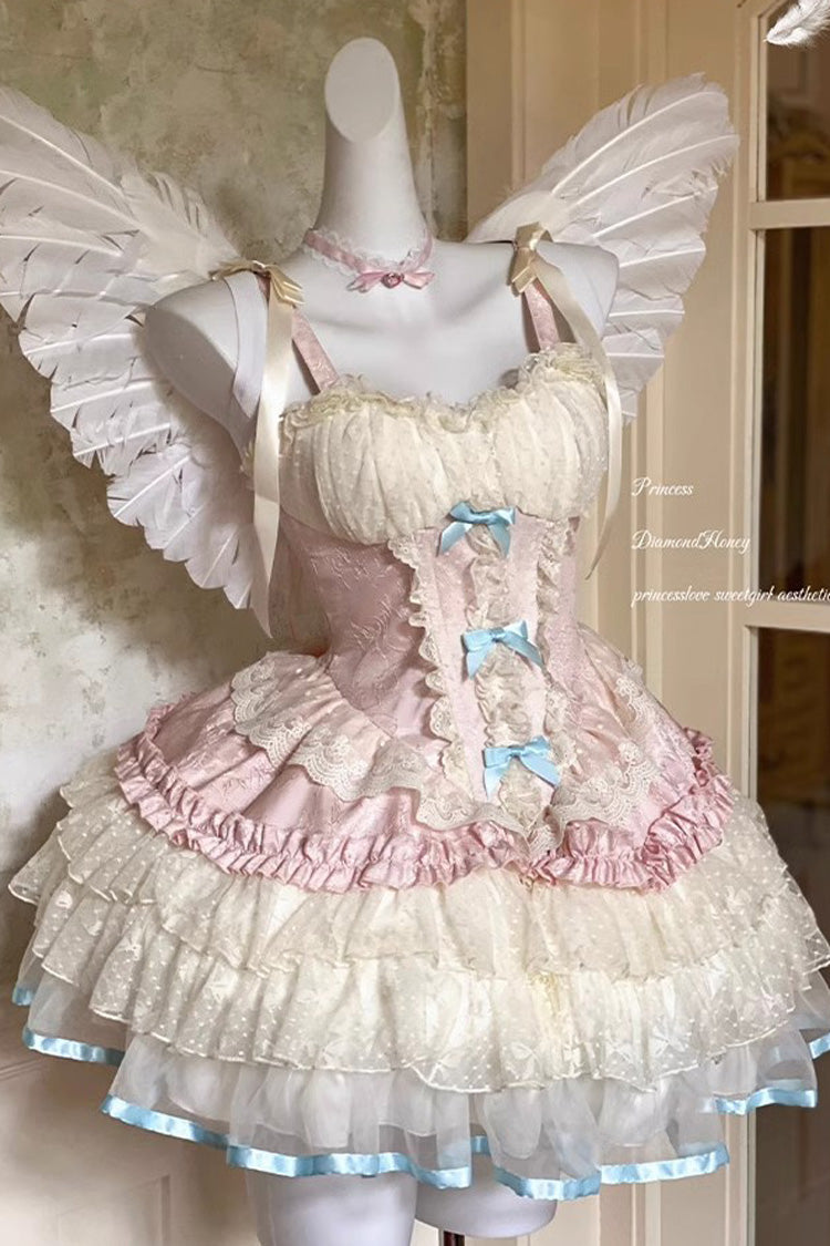 Pink Multi-Layered Ruffled Bow Lace Ballet Sweet Lolita Dress