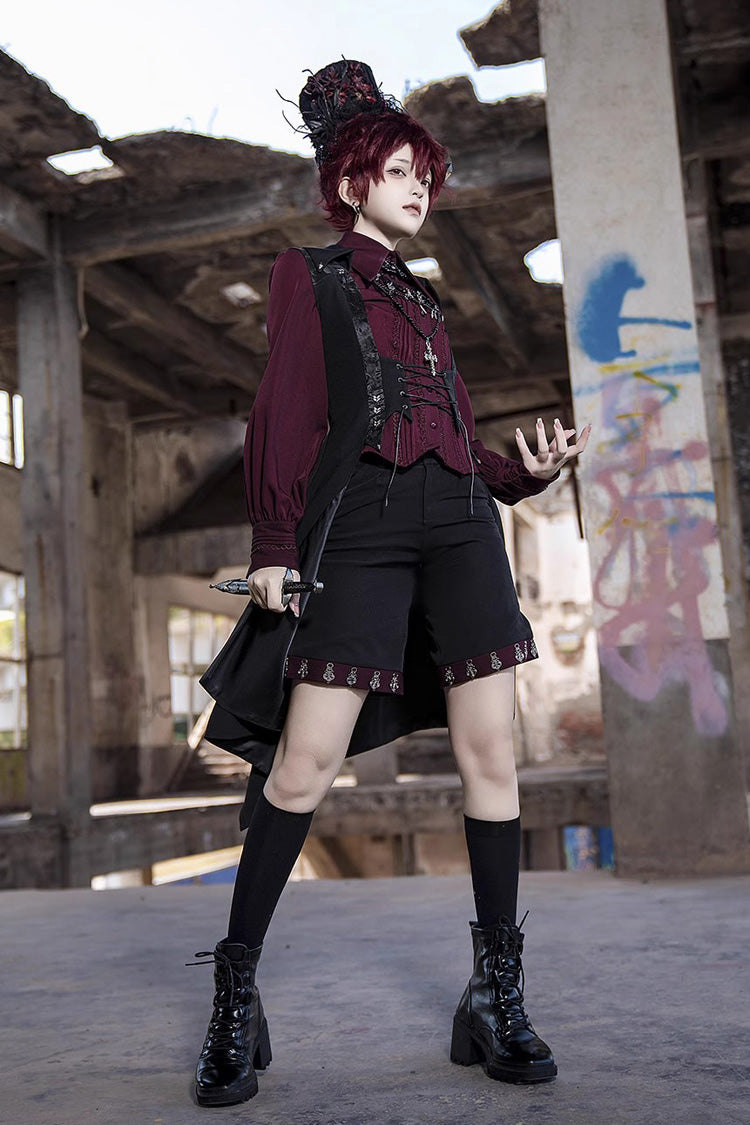 Scarlet Lapel Embroidered Slim Gothic Vintage Prince Ouji Shirt