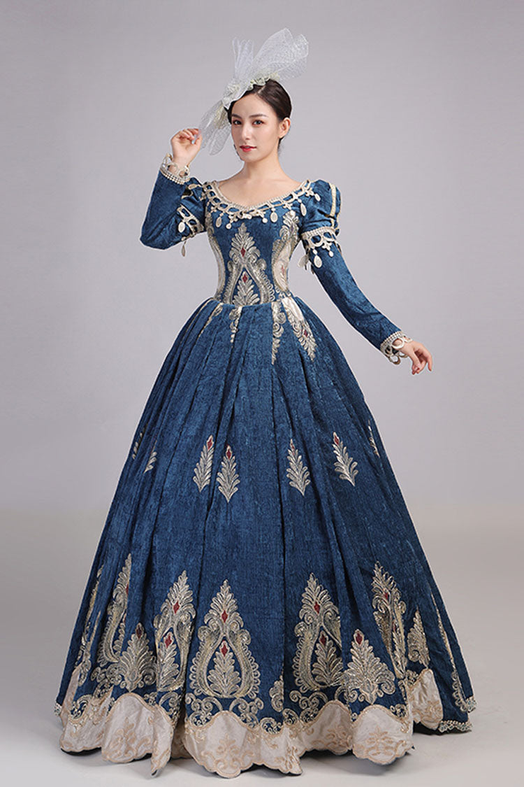 Victorian Embroidered Hollow High-Waist Gown with Lace Sleeves