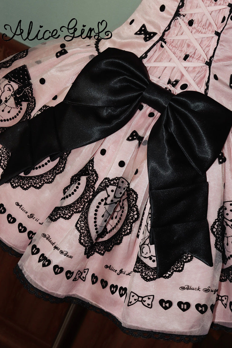 Pink Halterneck Sleeveless Embroidered Bow Sweet Dress - Sugar Bear