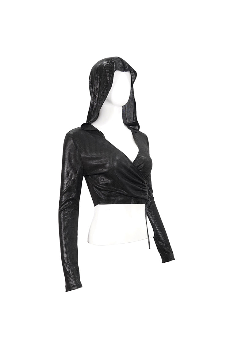 Punk Tee with Rope Details and Vertical Texture for Women