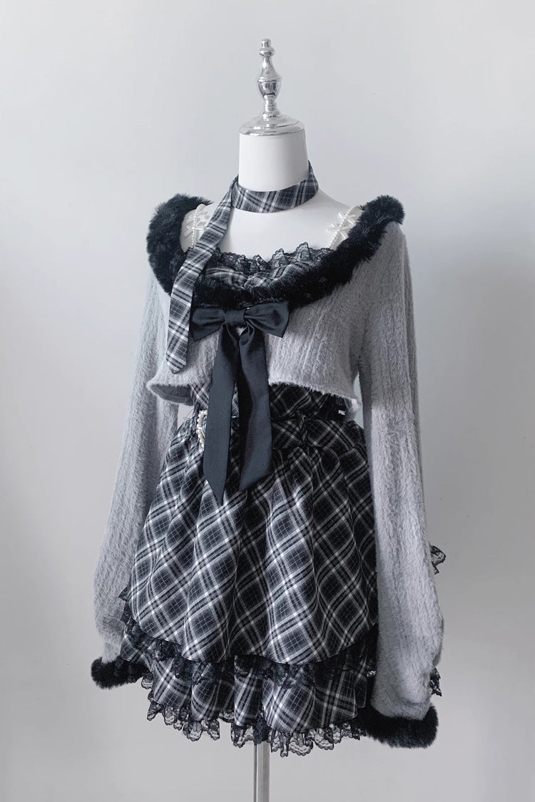 Printed Lace Long-Sleeve Jirai Kei Dress Set - Stardust Oath