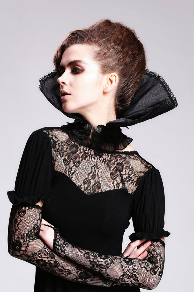 Organza Lace Velveteen Gothic High Collar Top