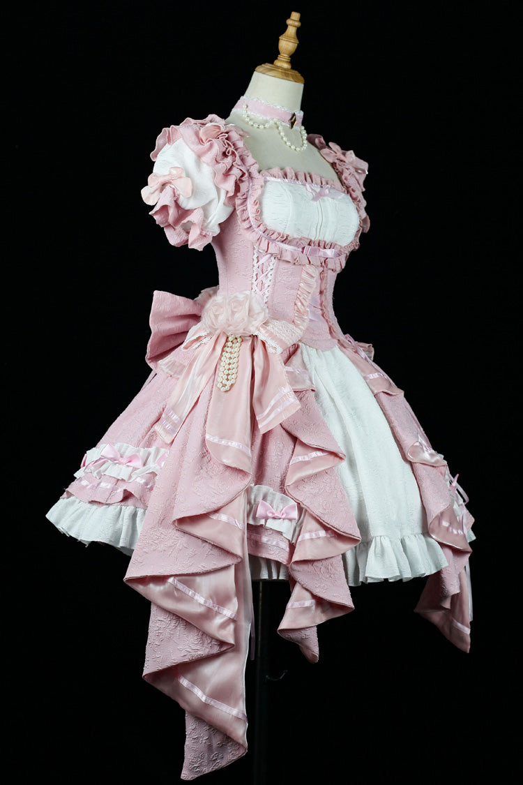 Square Collar Ruffle Cardigan Bowknot Lace Elegant Skirt Set - Spring Overture