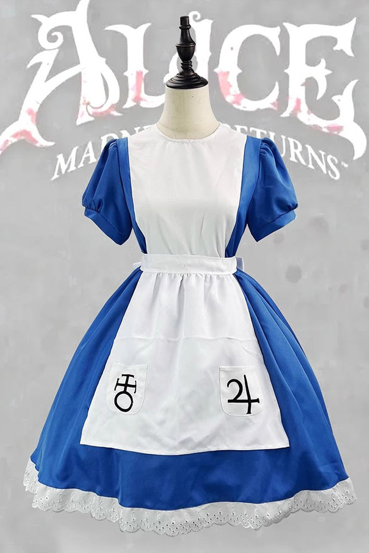 Cerulean and Ivory Ruffled Sleeve Sweet Lolita Full Ensemble - Alice Madness Returns Tribute