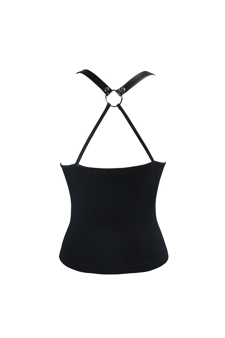 Punk Vest with Inverted Pentagram Chain Backless Metal Ring Straps