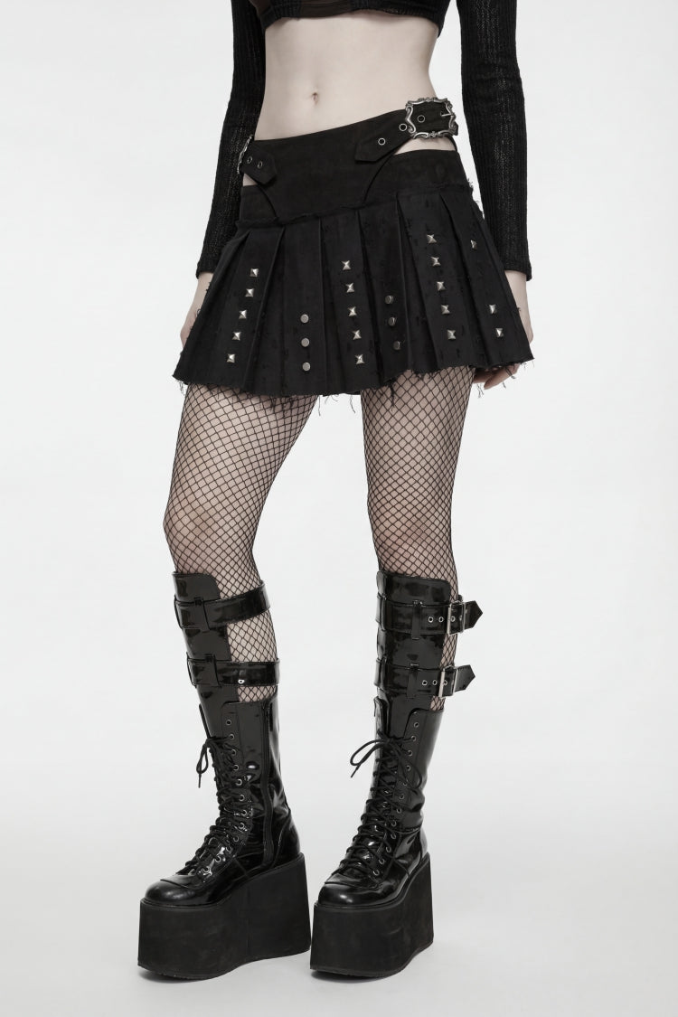 Studded Pleated Preppy Punk Skirt for Women
