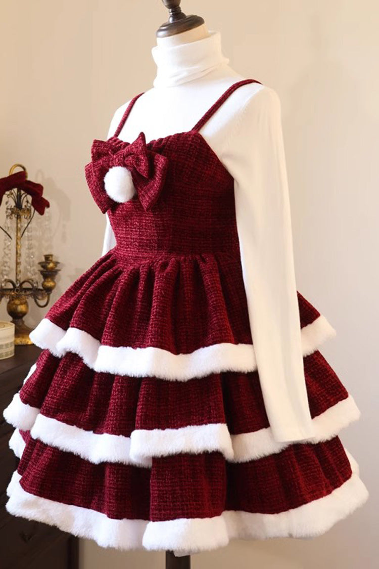 Christmas Carol Triple-Layered Bow Sweet Lolita Jsk Dress