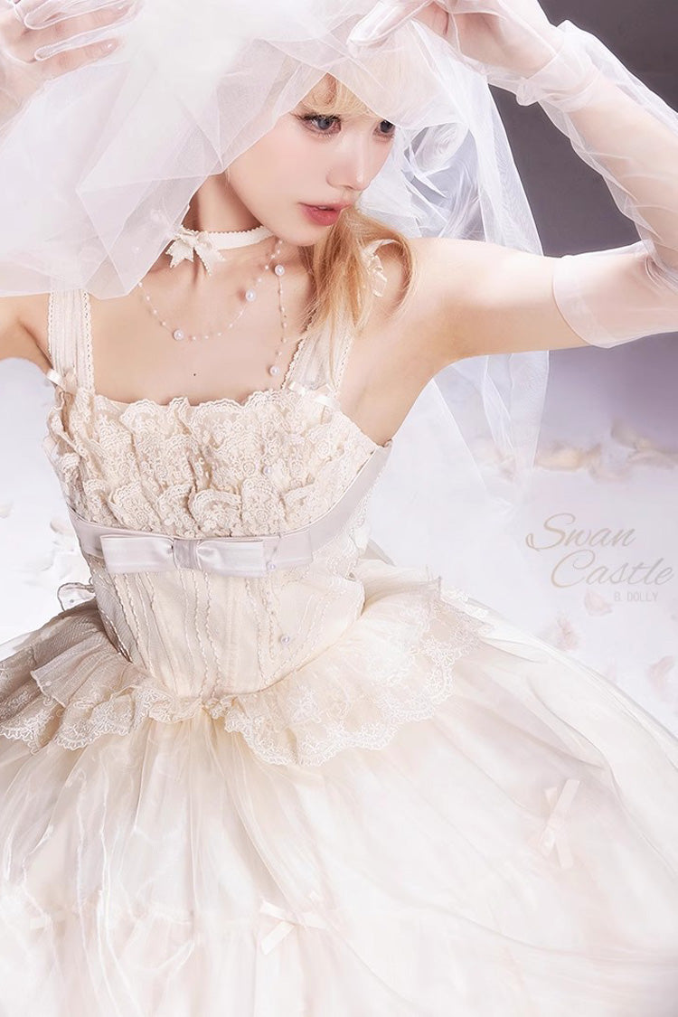 Sweet Lace JSK Long Dress with Bowknot in Ivory