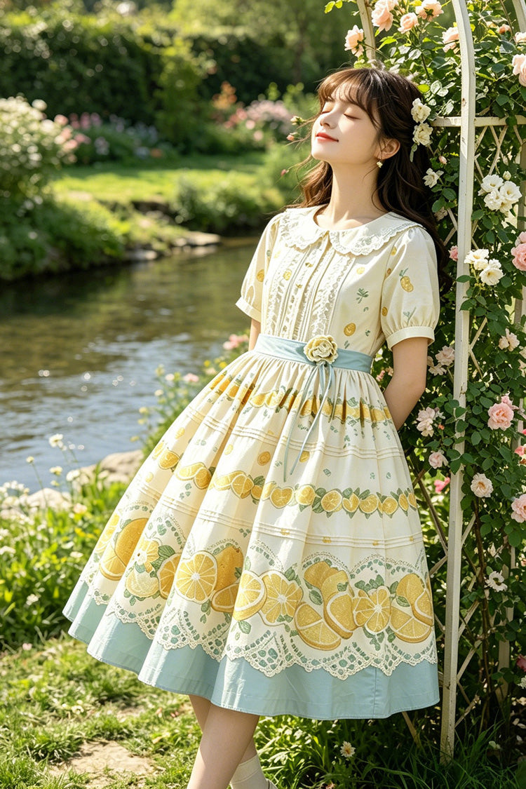 Doll Collar Short Sleeve Lemon Printed Plus Size Sweet Lolita Dress