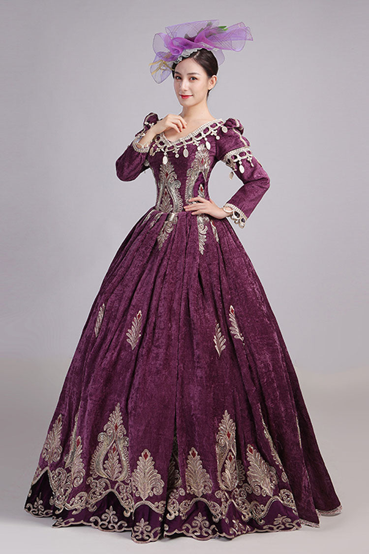 Victorian Embroidered Hollow High-Waist Gown with Lace Sleeves