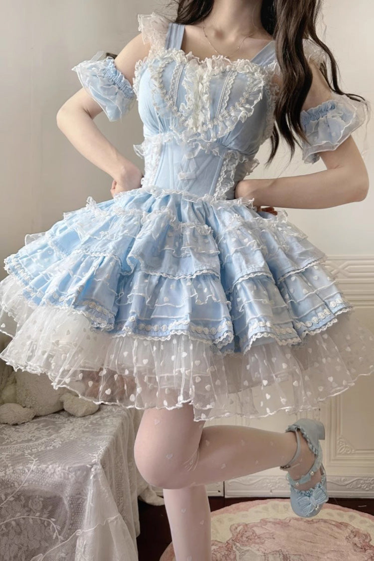 Blue Pray Multi-Layered Ruffled Lace Sweet Princess Jsk Dress