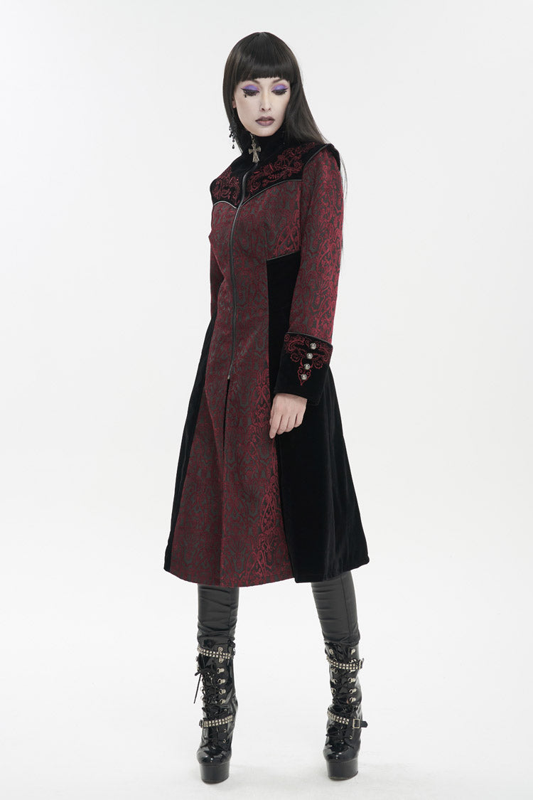 Crimson Studded Jacquard Cross-Embroidered Mushroom Buckle Gothic Jacket