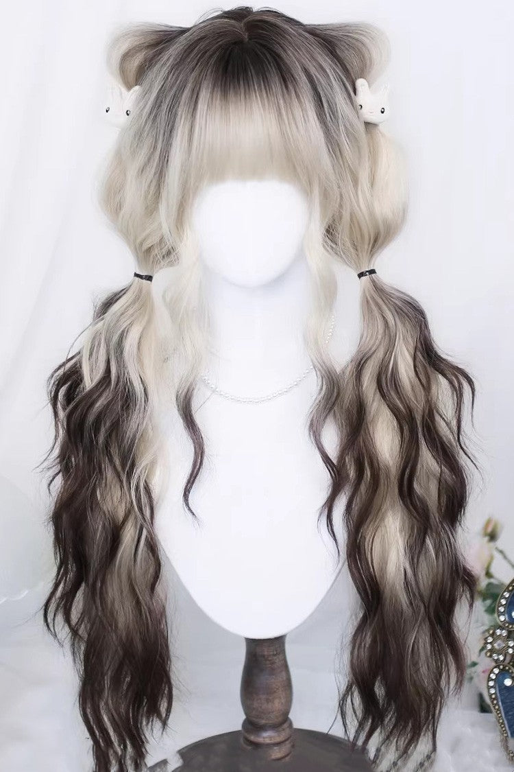 Blonde/Brown Siamese Ombre Wispy Bangs Curls Sweet Lolita Long Wig