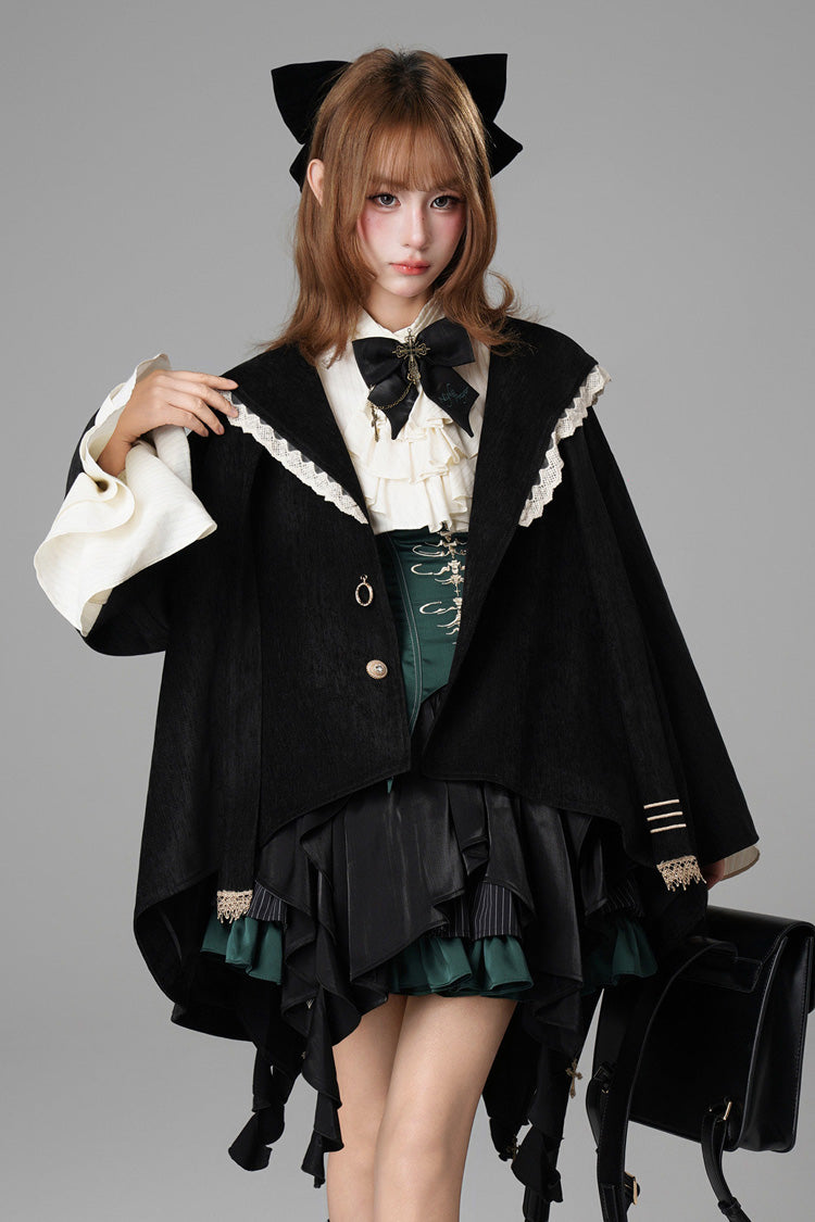 Hooded Cat-Ear Magic Cloak Coat in Black