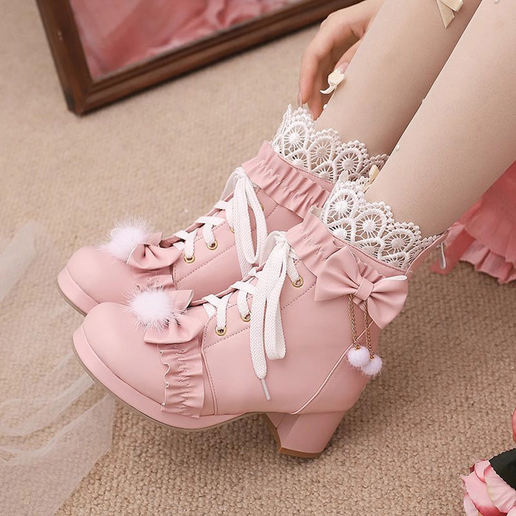 Ribbon-Stitched Lace Adorable Elegant Lolita Boots - 3 Tones