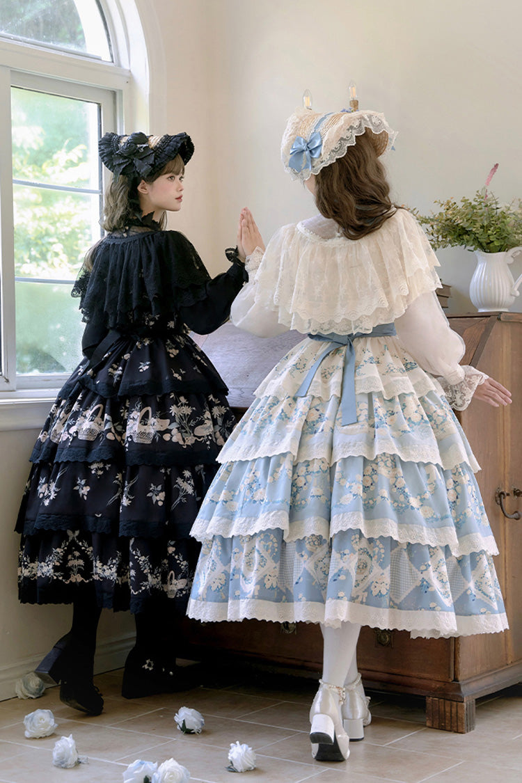 Pastoral Multi-Layered Printed JSK Dress with Embroidery