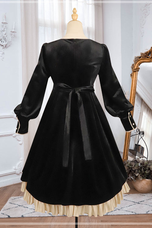 Ebony Velvet Classic Lolita One-Piece with Faux Collar