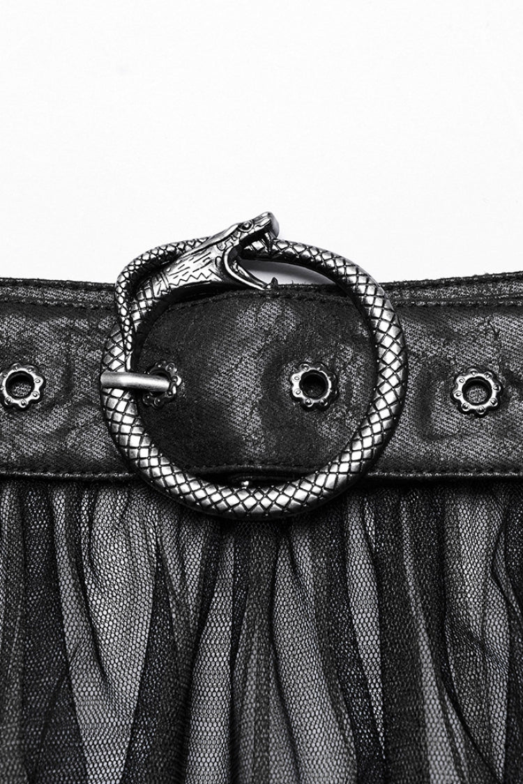 Steampunk Mesh Buckle Long Overskirt with Ruffles - Three Colors