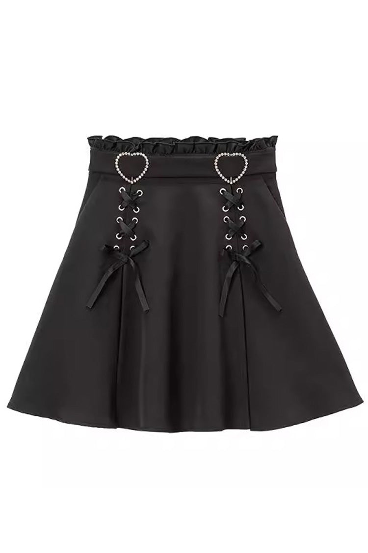 Heart Shape Decoration Bow Sweet Jirai Kei Skirt in 2 Colors