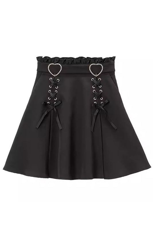 Heart Shape Decoration Bow Sweet Jirai Kei Skirt in 2 Colors