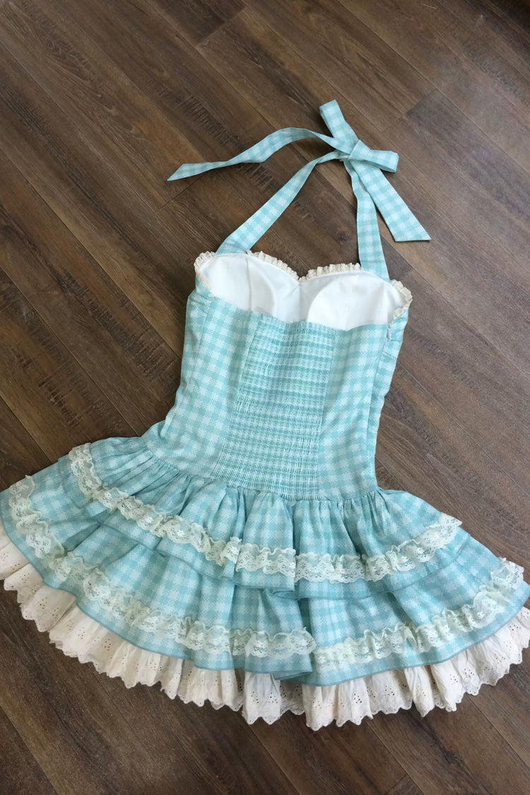 Halter Sleeveless Layered Ruffled Bow Sweet JSK - Summer Mint
