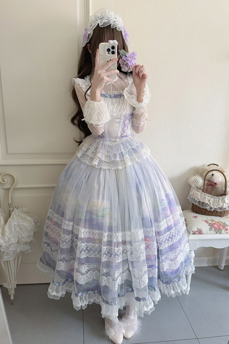 Mist Vineyard Sleeveless Ruffle JSK Set with Lace-Up Front