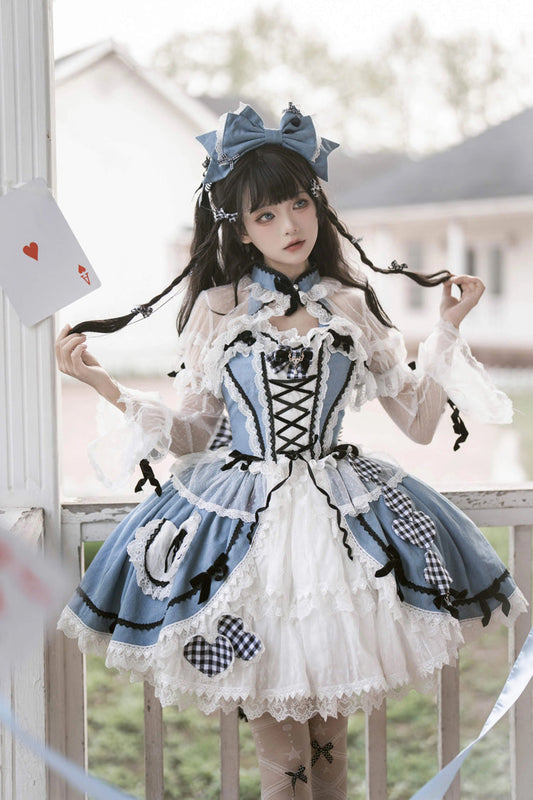 Cobalt Chinese-Style Elegant Princess Lolita Skirt with Bow and Lace
