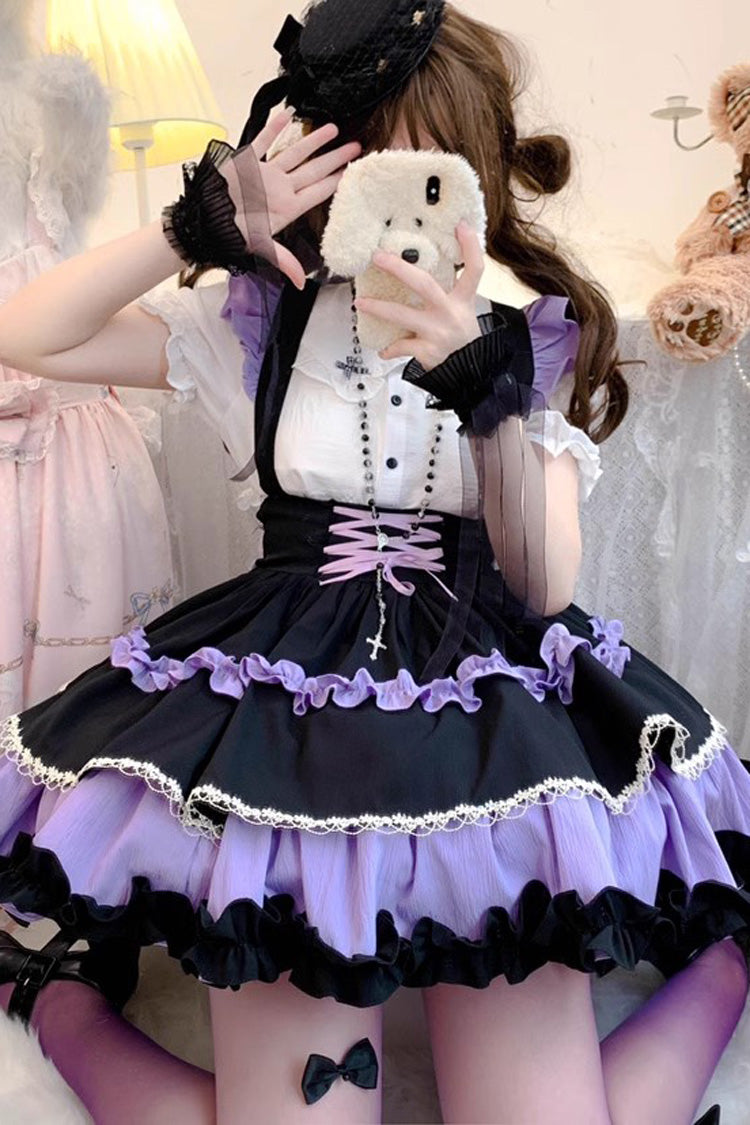 Strappy Doll Collar Ruffle Sweet Tiered Skirt in 7 Colors