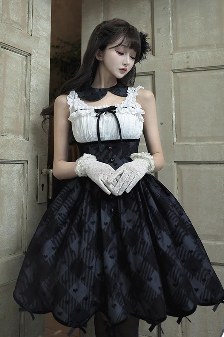 Black Short Sleeve Plaid Print Sweet Elegant Princess Dress Short - Swan