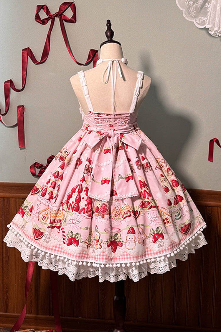 Mint Strawberry Dessert Printed High-Waisted Sweet Lolita JSK Dress - Ruffled