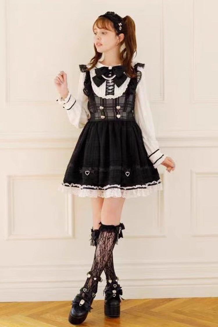 Bowknot Lace-Up Ruffle Print Long Sleeve Jirai Dress in Three Colors