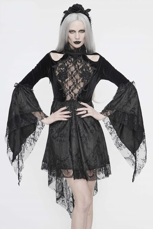 Gothic Dress with Off-Shoulder Beaded Embroidery Chest