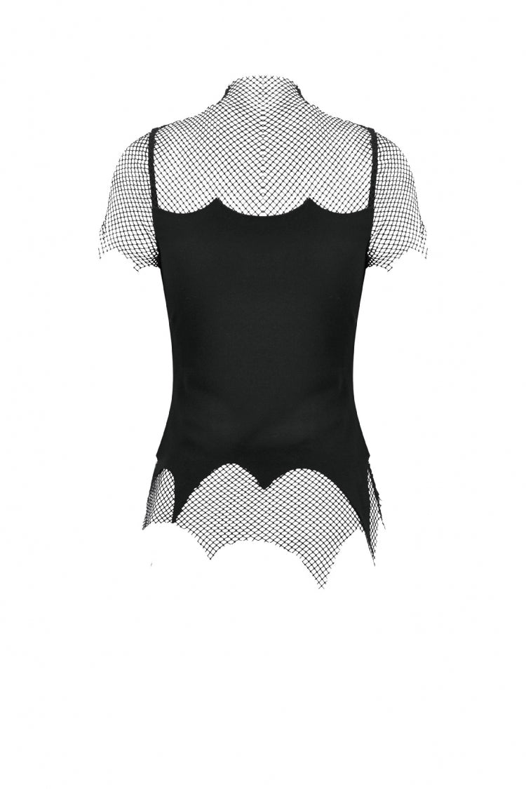 Dark Punk Top with Mesh Cutouts and Chain Embellishments