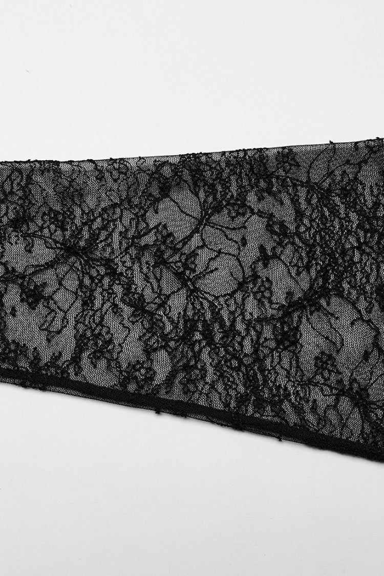 Ebony Crewneck Long-Sleeve Lace-Stitched Slim Fit Gothic Tee for Women