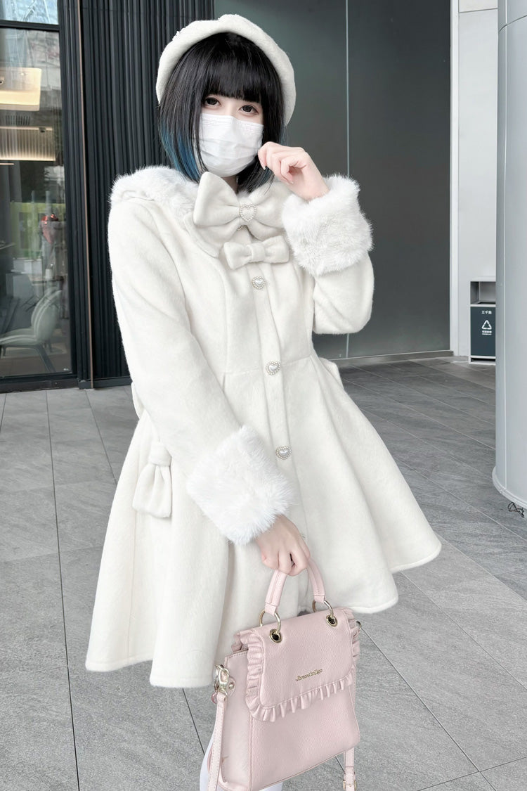 Snow Plush Thickened Long-Sleeve Bowknot Sweet Lolita Coat, Two Shades
