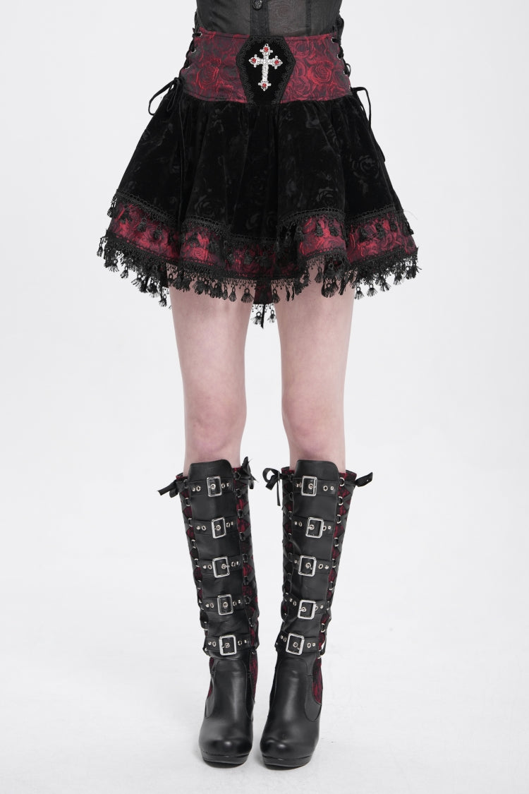 Noir & Scarlet Tassel Print Gothic Mini Skirt