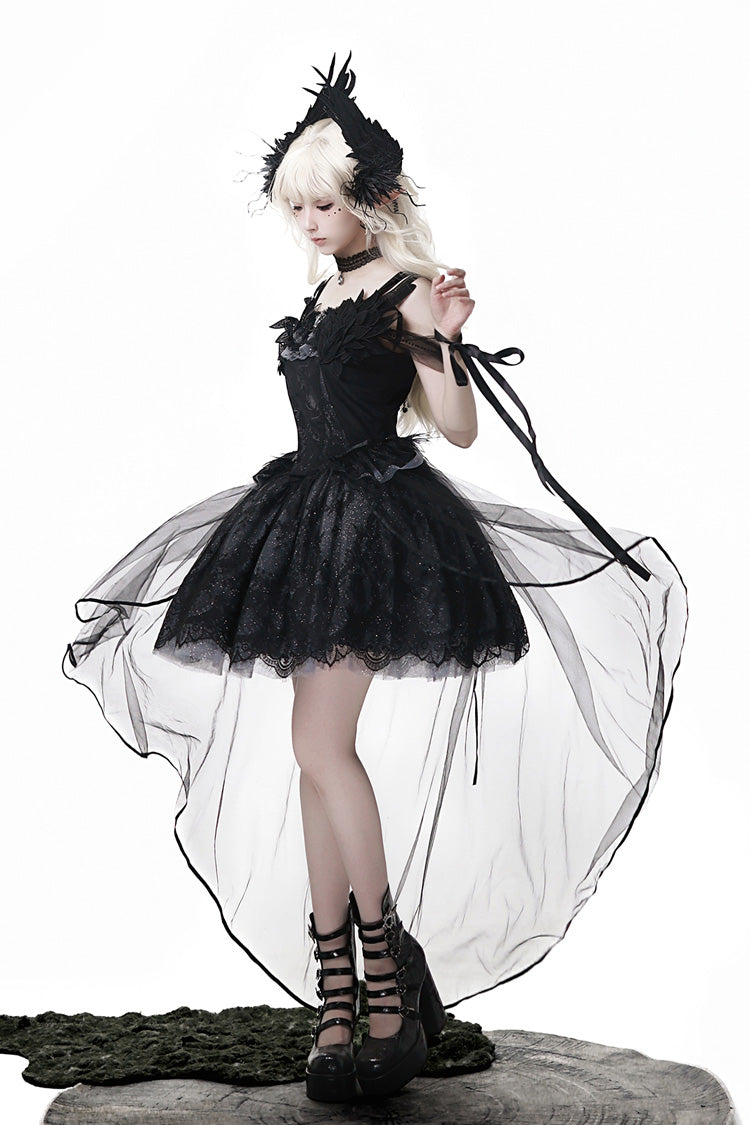 Black Black Swan's Prayer Sleeveless Ruffled Bow Gothic Ballet JSK Dress
