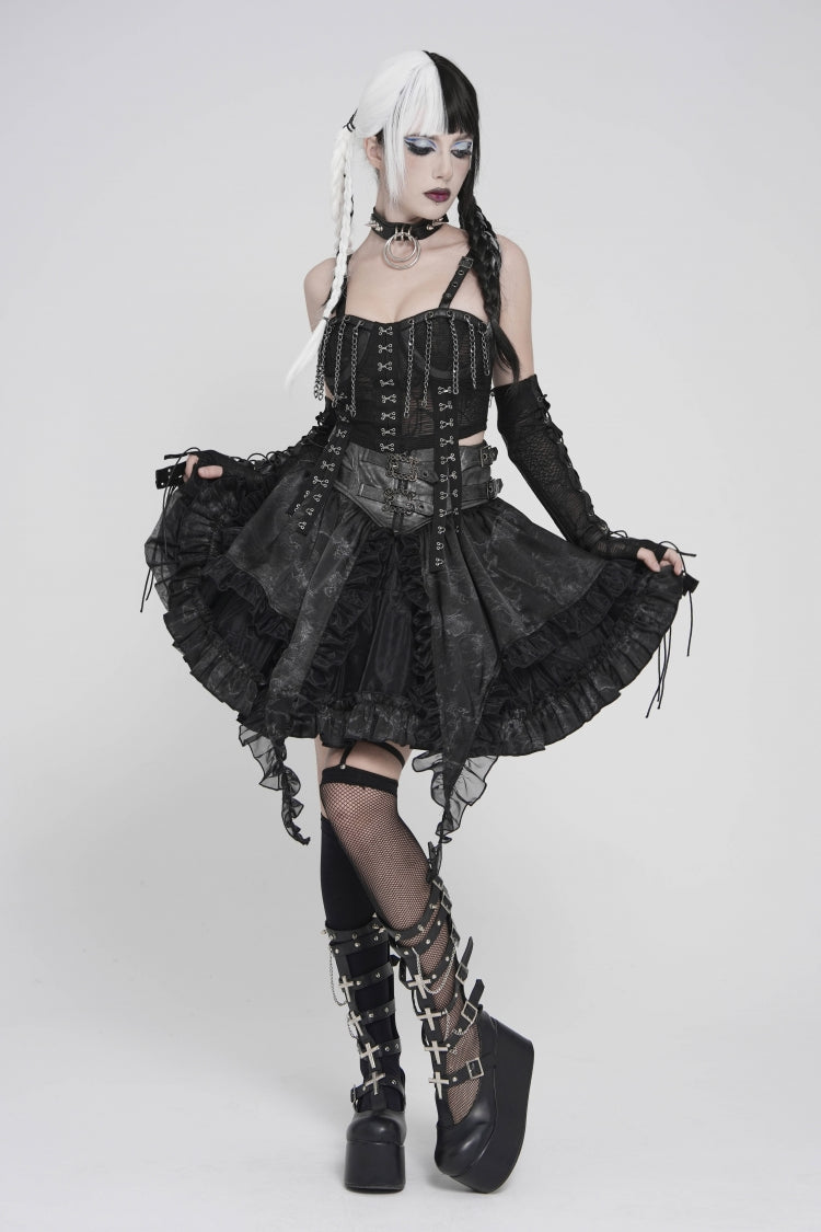 Gothic Skirt with Buckles, Pleats, and Eyelets, Black