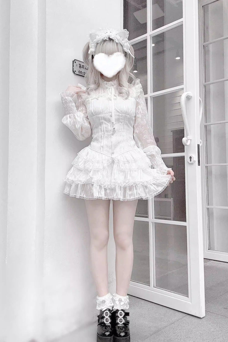 Rose Bible Gothic Jirai Kei Blouse and Shorts with Jacquard Ruffles