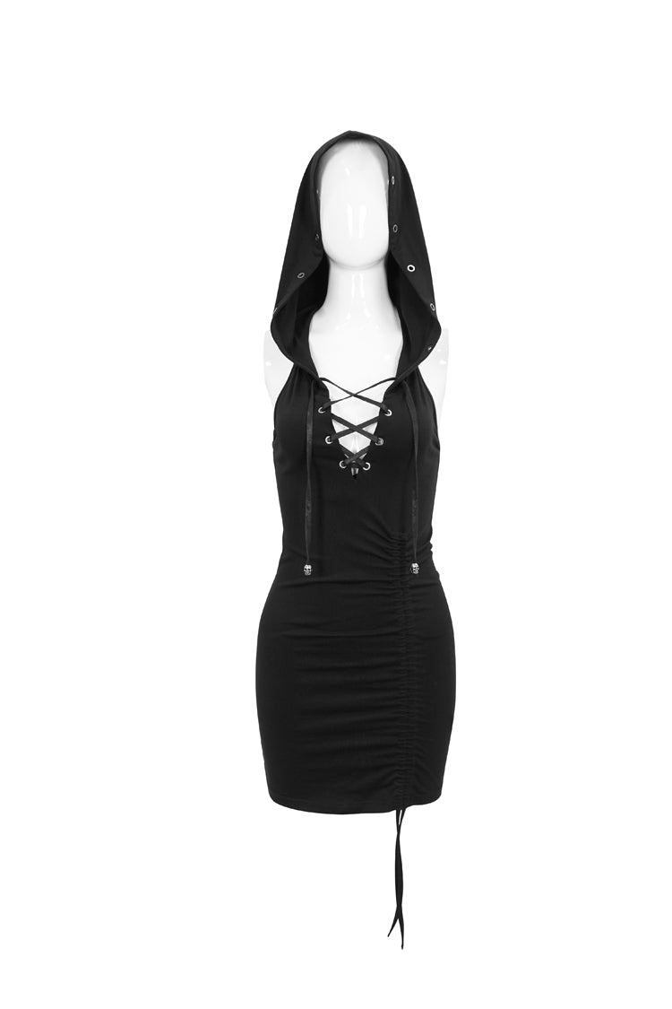 Cross Straps Backless Hooded Sleeveless Wrap Punk Dress