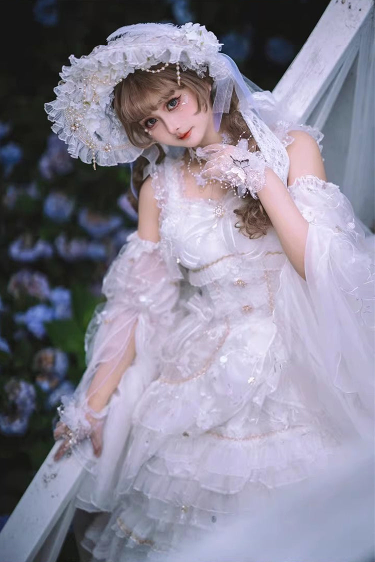 Ivory Gothic JSK with Multiple Ruffled Layers and Bow - Dreamy Waltz