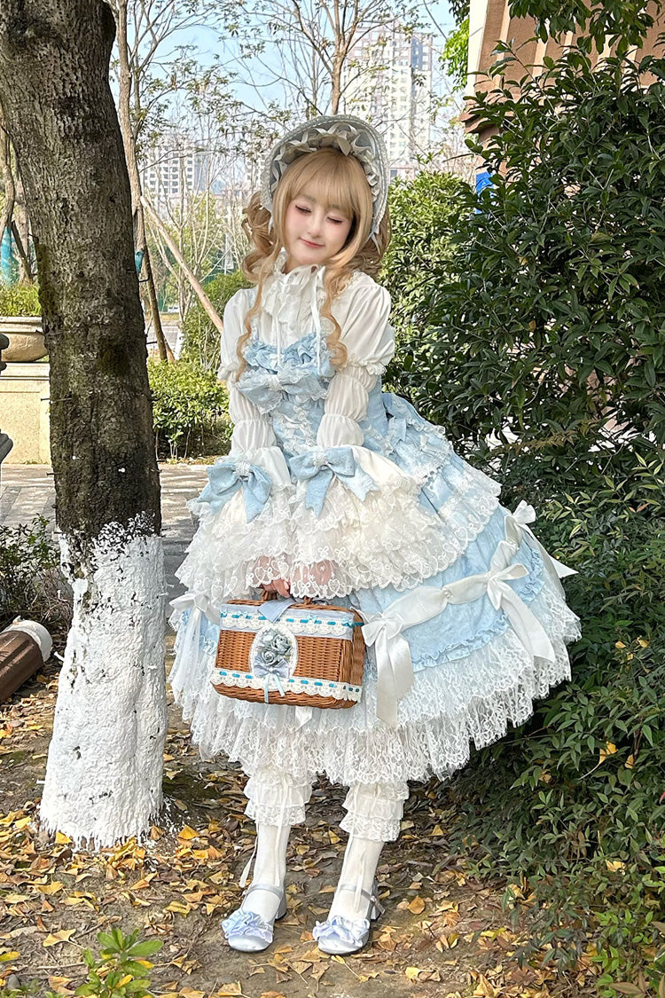 Azure Plus-Size Sweet JSK with Lace and Multi-Tier Ruffles