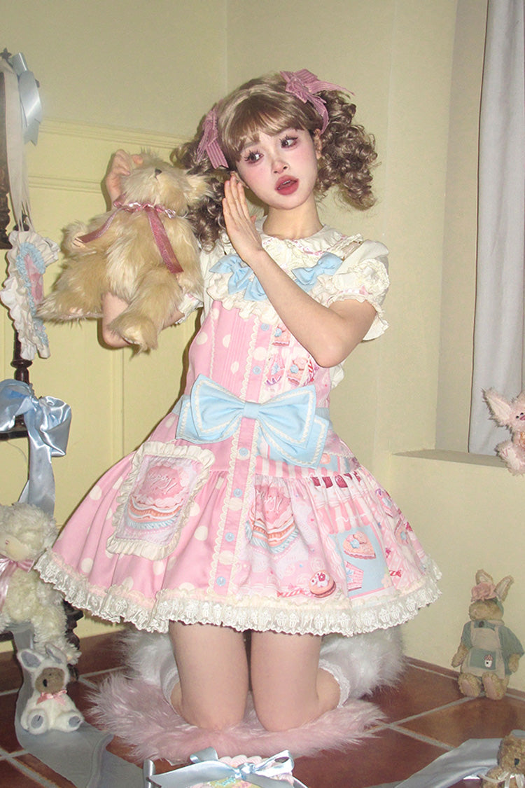 Dessert Print Bowknot Strap Sweet Dress