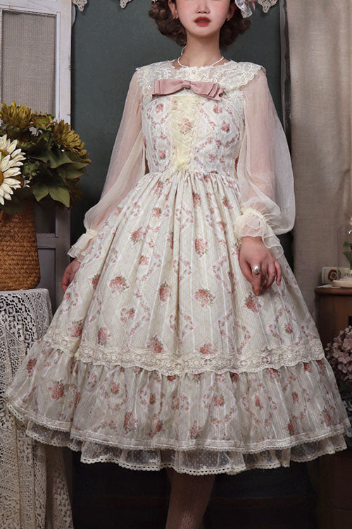 Blush Rose Print Layered Ruffled Sweet Lolita JSK Dress