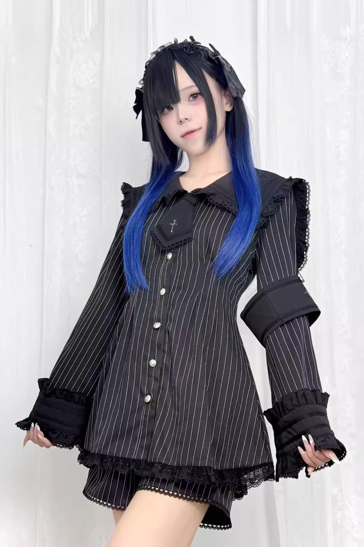 Lace Trim Bow Detail Jirai Kei Dress and Shorts Set