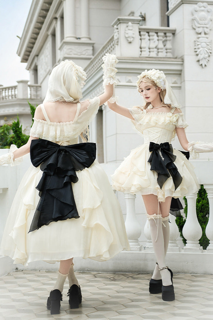 Cream Moonlight Variations Sleeveless Lace-Up Frilled Sweet Lolita Short JSK Dress