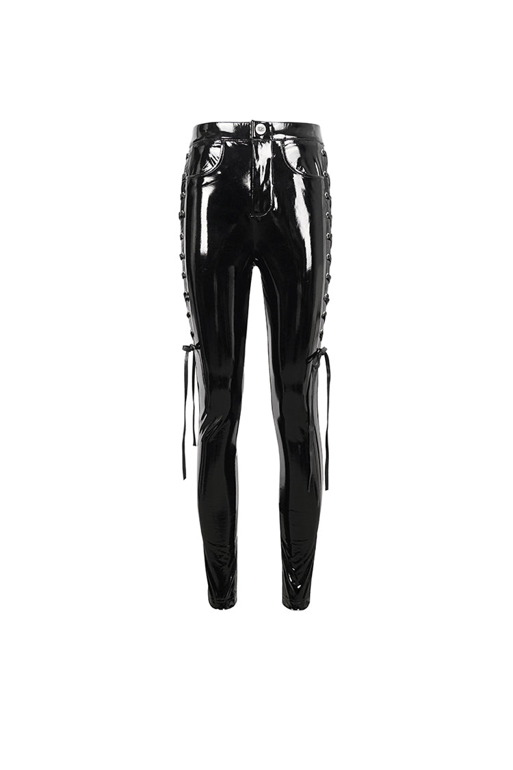 Vinyl Side Cutout Lace-Up Punk Pants for Women