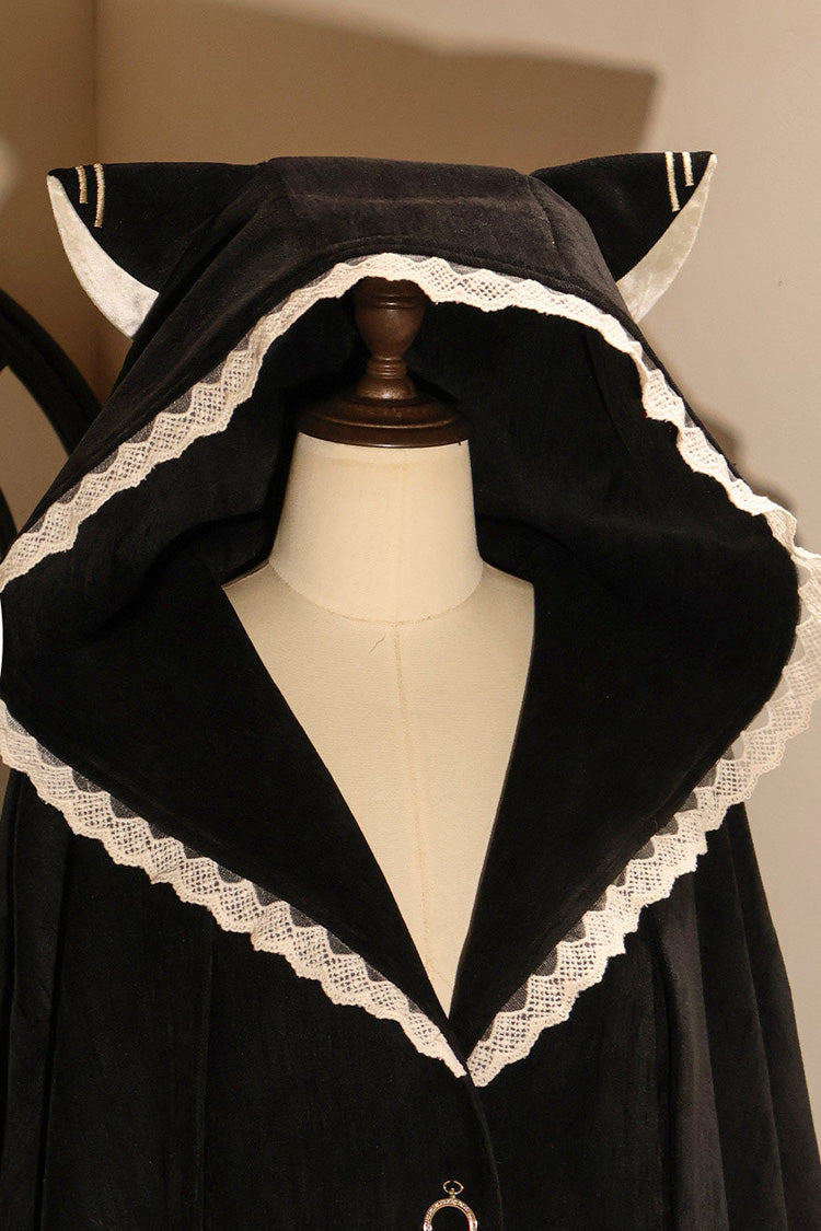 Hooded Cat-Ear Magic Cloak Coat in Black
